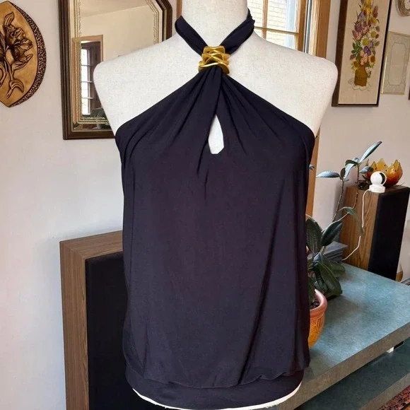 Y2K Express Gold and Black Halter Top - Picture 1 of 5